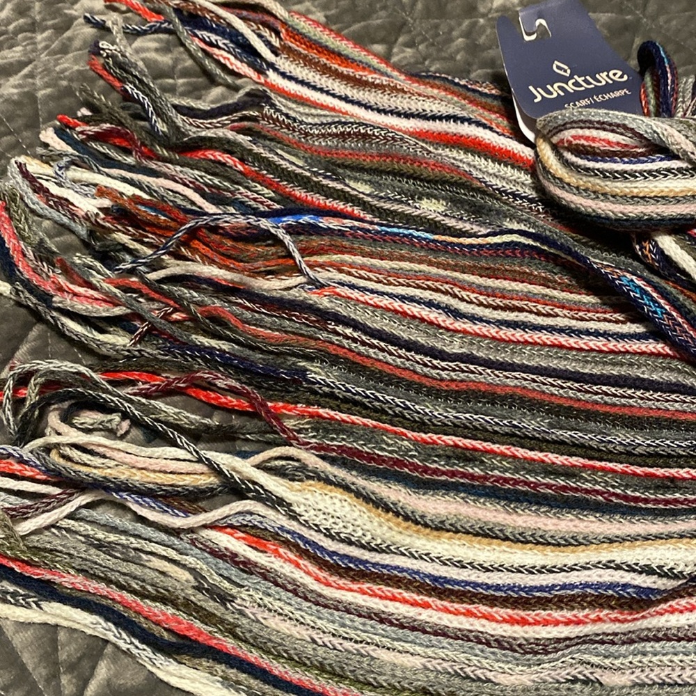 Juncture Red Gray Black Multicolored Scarf NWT - Picture 7 of 10